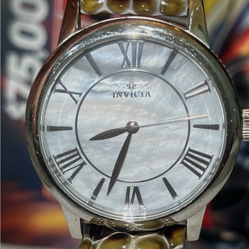 Invicta Silver Watch with Textured Brown Strap - Picture 2 of 11